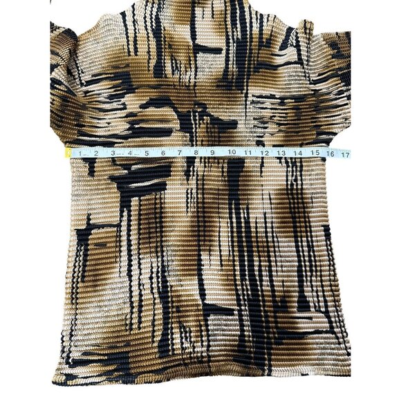 Pleated Top High-Neck Long-Sleeve Brown Black Stretch Womens Sze M - Picture 4 of 5